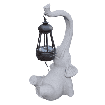 Nikcorp Solarna LED vrtna svetilka Slon, siva figurica iz smole, vodoodporna zunanja in notranja dekoracija s senzorjem mraka