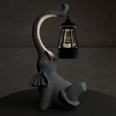 Nikcorp Solarna LED vrtna svetilka Slon, siva figurica iz smole, vodoodporna zunanja in notranja dekoracija s senzorjem mraka