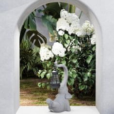 Nikcorp Solarna LED vrtna svetilka Slon, siva figurica iz smole, vodoodporna zunanja in notranja dekoracija s senzorjem mraka