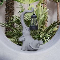 Nikcorp Solarna LED vrtna svetilka Slon, siva figurica iz smole, vodoodporna zunanja in notranja dekoracija s senzorjem mraka