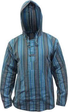 Nikcorp Moška črtasta srajca s kapuco 3XL, turkizna, bombažna, boho stil, ročno izdelana lahka jopa za poletje