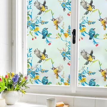 Nikcorp Statična okenska folija za zasebnost Ptice 90x200 cm, mat dekorativna folija brez lepila, večkratna uporaba