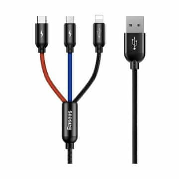 BASEUS BASEUS kabel USB 3v1, USB-A na USB-C, Lightning in USB-Micro 1,2m, 3.5A, črn/moder/rdeč