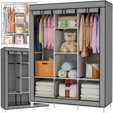 Dexxer XL prenosna omara s policami za oblačila 167cm s pokrivalom siva