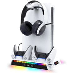Ipega P5S006 Večnamensko polnilno stojalo RGB s hlajenjem za PS5 Slim White