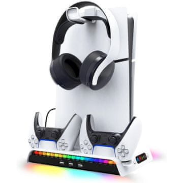 Ipega P5S006 Večnamensko polnilno stojalo RGB s hlajenjem za PS5 Slim White