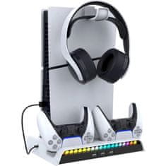 Ipega P5S006 Večnamensko polnilno stojalo RGB s hlajenjem za PS5 Slim White
