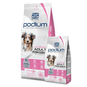 MSM PODIUM All Breeds Adult suha pasja hrana, svinjina in govedina, 14 kg