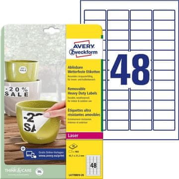 Avery Zweckform Avery Extra Durable Labels - 45,7 x 21,2 mm, bela