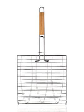 Pekač za 3 ribe 54x27x27cm BBQ, lesen ročaj