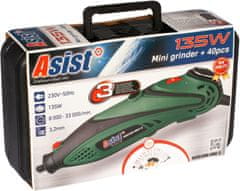 Asist Mini ravni brusilnik 135 W v kovčku, pribor 40 kosov.