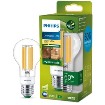 Philips LED E27 Normal 4W (60W) Prozorna Zatemnitev 840lm 2700K Energijski razred A