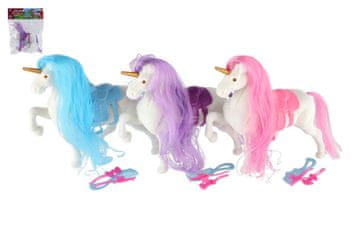 Teddies Unicorn/konj za česanje iz plastike s sedlom z dodatki 3 barve v vrečki