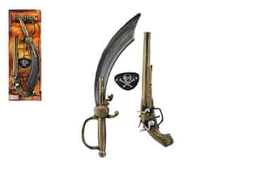 Teddies Piratski komplet plastični meč/meč, pištola, pokrov za oči na kartici 19x53cm