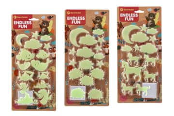 Teddies Živali lepilo za steno/strop plastika, ki se sveti v temi 3 vrste na kartici 15x32,5cm