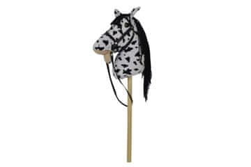 Konj na palici plišast 70cm na baterije z zvokom bel in črn (Appaloosa)