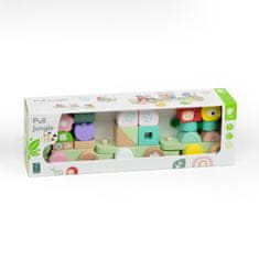 Vlak + 2 vagona džungelski leseni komplet za vleko 27 kosov 12m+