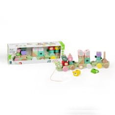 Vlak + 2 vagona džungelski leseni komplet za vleko 27 kosov 12m+