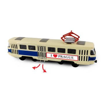 Kovinska Češka retro tramvaj modra 16 cm PRAGA odpiranje vrat