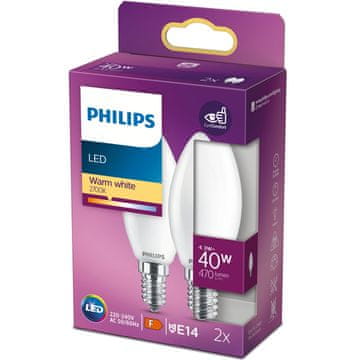 Philips 2 paketa LED E14 Crown 40W Frost 470lm