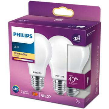 Philips 2 paketa LED E27 Normal 40W Zmrzal 470lm