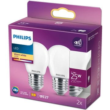 Philips 2 paketa LED E27 P45 Globe 25W Frost 250lm