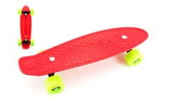 Teddies Skateboard - pennyboard 43cm, nosilnost 60kg kovinske osi, rdeča, zelena kolesa
