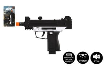 Teddies Pištola avtomatska plastična ARMY 17,5cm na baterije z zvokom in svetlobo črna