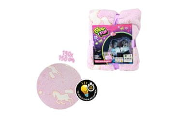 Teddies Odeja Unicorn glow in the dark pliš 130x150cm roza