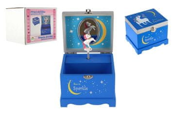 Teddies Škatlica za nakit enorožec, ki se igra na raztegljivem lesu na tečajih modra 12,5x10,5cm