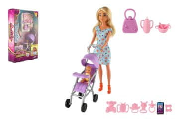 Teddies Anlily lutka 30cm z deklico in vozičkom + dodatki plastika