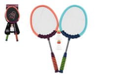 Teddies Set za badminton 2 palice iz plastike/žice 60 cm 2 žogici/košarica na kartici