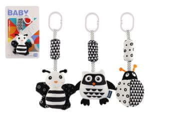 Teddies Živalska ropotuljica/obesek/mačka kontrastni pliš 30cm črno-bela 3-barvna na kartici