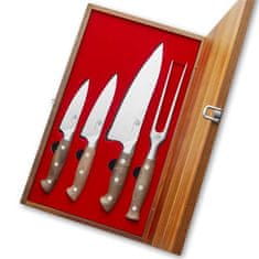 Dellingerjev komplet nožev 3 kosi + vilice v leseni darilni škatli, oreh
