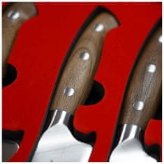 Dellingerjev komplet nožev 3 kosi + vilice v leseni darilni škatli, oreh