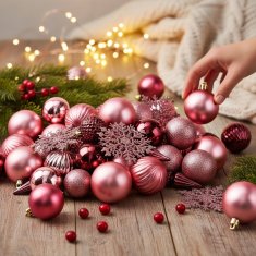 HOMESTYLING Komplet božičnih okraskov 57 kosov roza KO-CAN304060