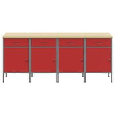 Vidaxl Delovna omara s predalom 4 pcs Rdeča in siva 200 x 55 x 85 cm