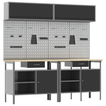 Vidaxl Komplet delovne mize 8 pcs Črna in siva Prašno lakirano jeklo