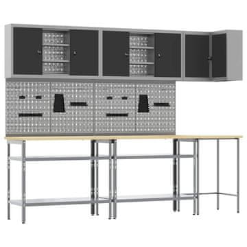 Vidaxl Set delovnih omar s polico s shranjevanjem 10 pcs Črna in siva