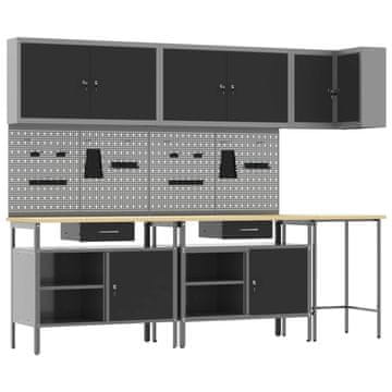 Vidaxl Set delovnih omar s predalom s polico 10 pcs Črna in siva