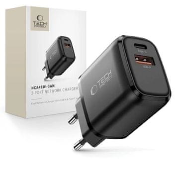 Tech-protect NCA45W GaN polnilnik USB / USB-C 45W PD QC, črna
