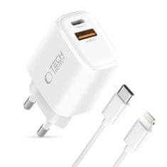Tech-protect NCA45W GaN polnilnik USB / USB-C 45W PD QC + kabel Lightning, bela