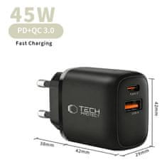 Tech-protect NCA45W GaN polnilnik USB / USB-C 45W PD QC, črna