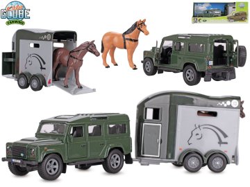 Otroški globus Kmetijstvo Land Rover kovinski s prikolico za konje 26 cm nazaj