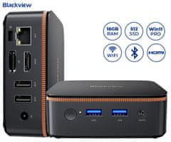 Blackview MP20 namizni mini računalnik, Windows 11 PRO, AMD Ryzen 3 3300U, 16GB RAM, 512GB SSD, WIFI 6, Bluetooth 5.2, Ethernet, 4x USB Type-A, 1x HDMI, 1x DP, 1x minijack, črn