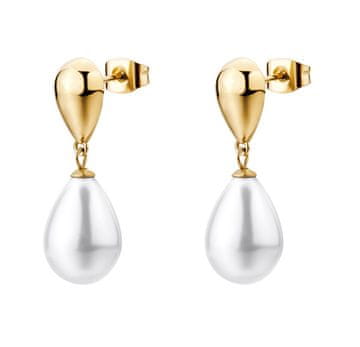 Brosway Pozlačeni viseči uhani z umetnim biserom Perfect BPC75