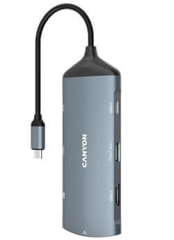 Canyon replikator vrat DS-15 8v1, 1xUSB-C PD 100W, 1xHDMI (4K), VGA, 2xUSB-A 3.0, 1xUSB-A 2.0 RJ45 Gb, 3,5mm jack, SD/m
