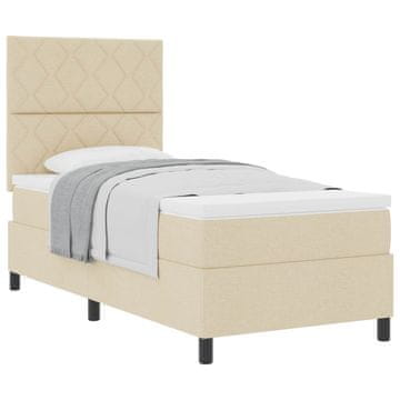 Vidaxl Postelja z vzmetnico z vzglavjem krema 100 x 200 cm blago
