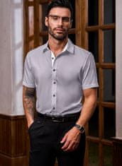 Nikcorp Moška poletna srajca s kratkimi rokavi Business Slim Fit, siva, velikost L, zračna tkanina brez likanja za prosti čas
