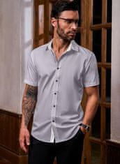 Nikcorp Moška poletna srajca s kratkimi rokavi Business Slim Fit, siva, velikost L, zračna tkanina brez likanja za prosti čas